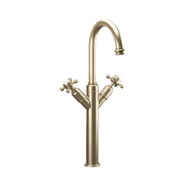Crosswater Belgravia Crosshead Tall Basin Mixer Deck Mounted With Pop Up Waste Brushed Brass detail view - Image 2