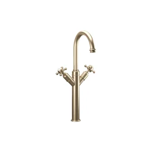 Crosswater Belgravia Crosshead Tall Basin Mixer Deck Mounted With Pop Up Waste Brushed Brass
