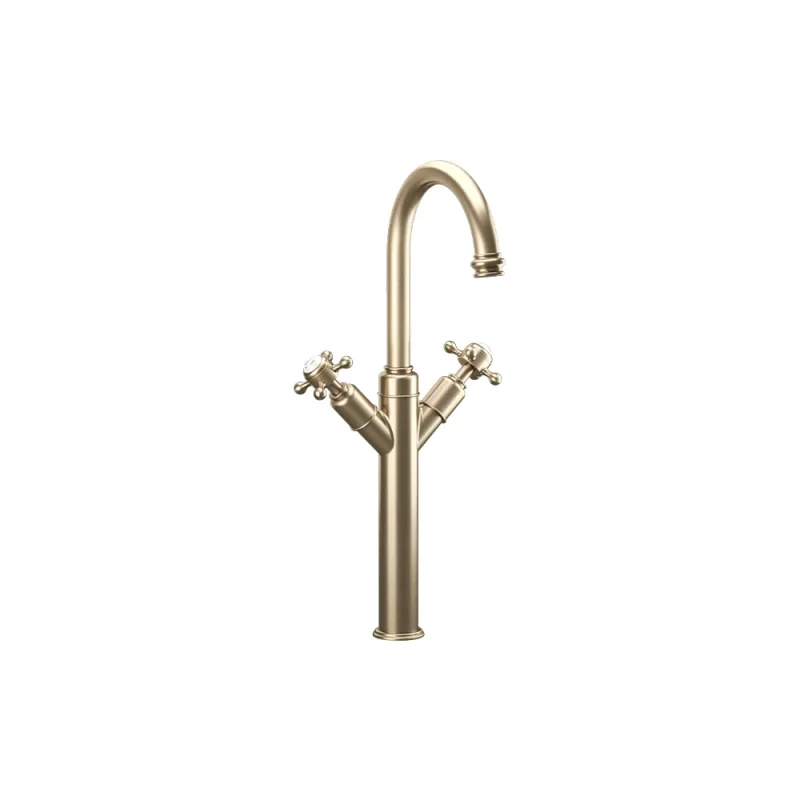 Crosswater Belgravia Crosshead Tall Basin Mixer Deck Mounted With Pop Up Waste Brushed Brass product image - Image 1