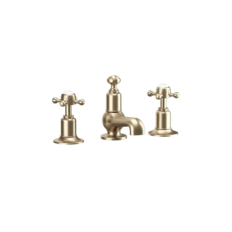 Crosswater Belgravia Crosshead 3 Tap Hole Basin Set Brushed Brass product image - Image 1