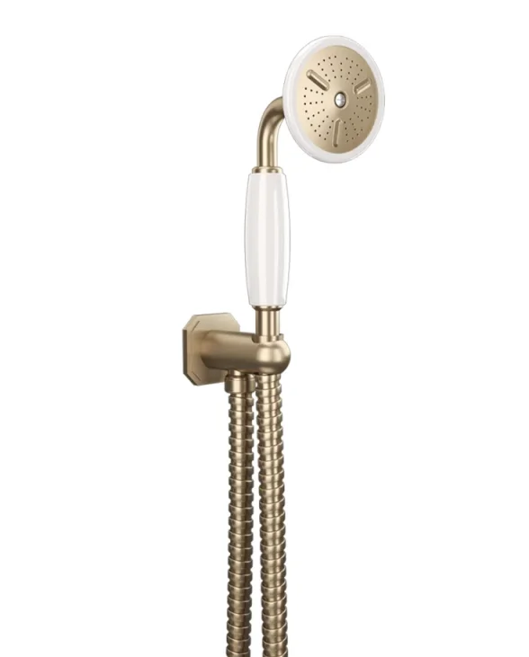 Crosswater Belgravia Handset Wall Outlet and Hose Brushed Brass detail view - Image 3