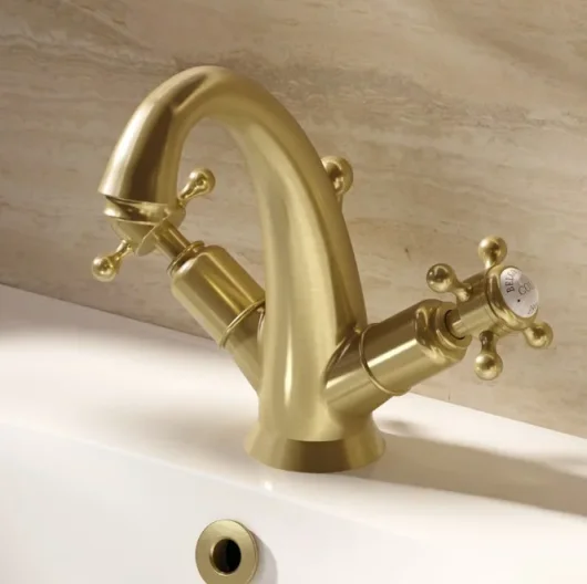 Crosswater Belgravia Crosshead High Neck Mono With Pop Up Waste Brushed Brass detail view - Image 2