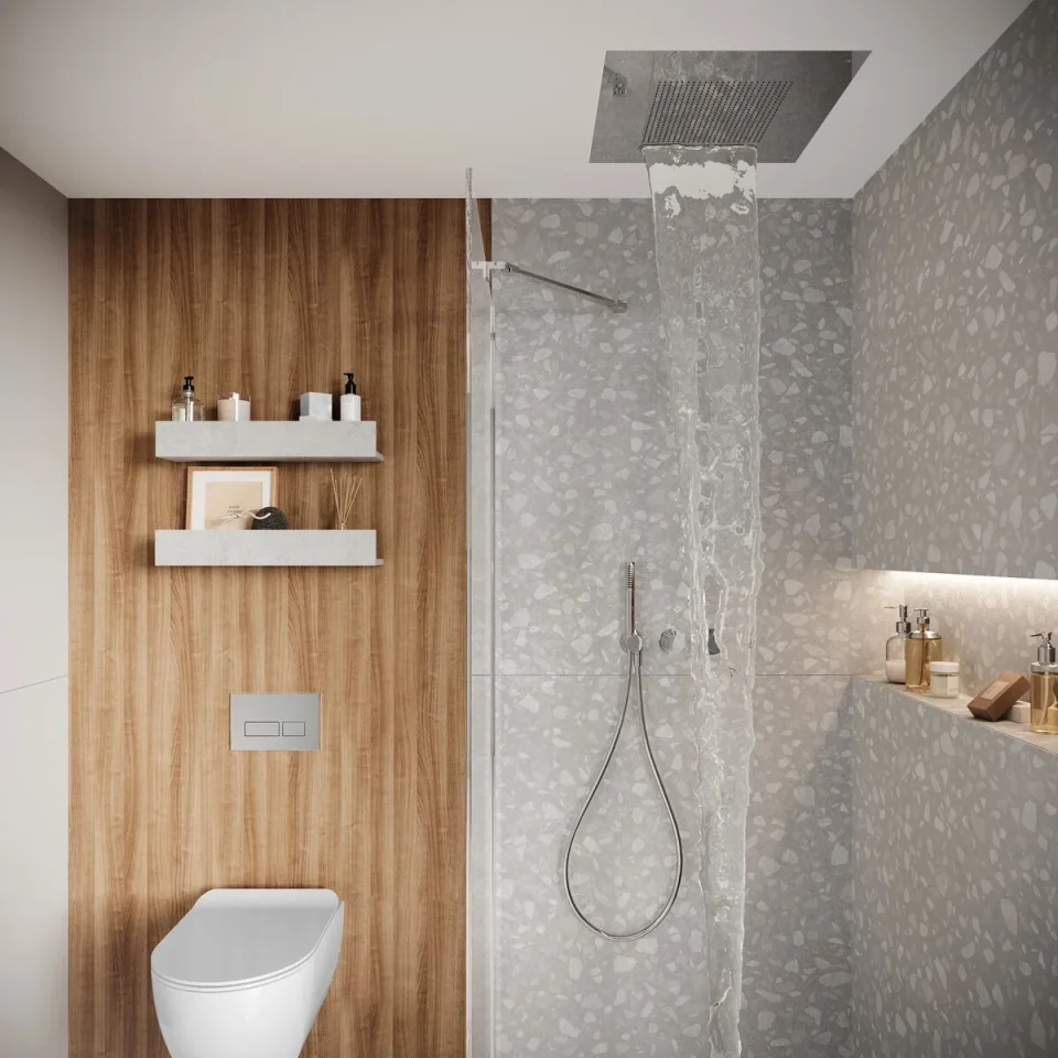 Crosswater Tranquil Recessed Shower Head with Waterfall 500mm Brushed Nickel detail view - Image 2