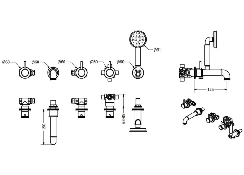 Crosswater MPRO Industrial 5 Hole Bath Filler with Spout & Handset Carbon Black detail view - Image 2