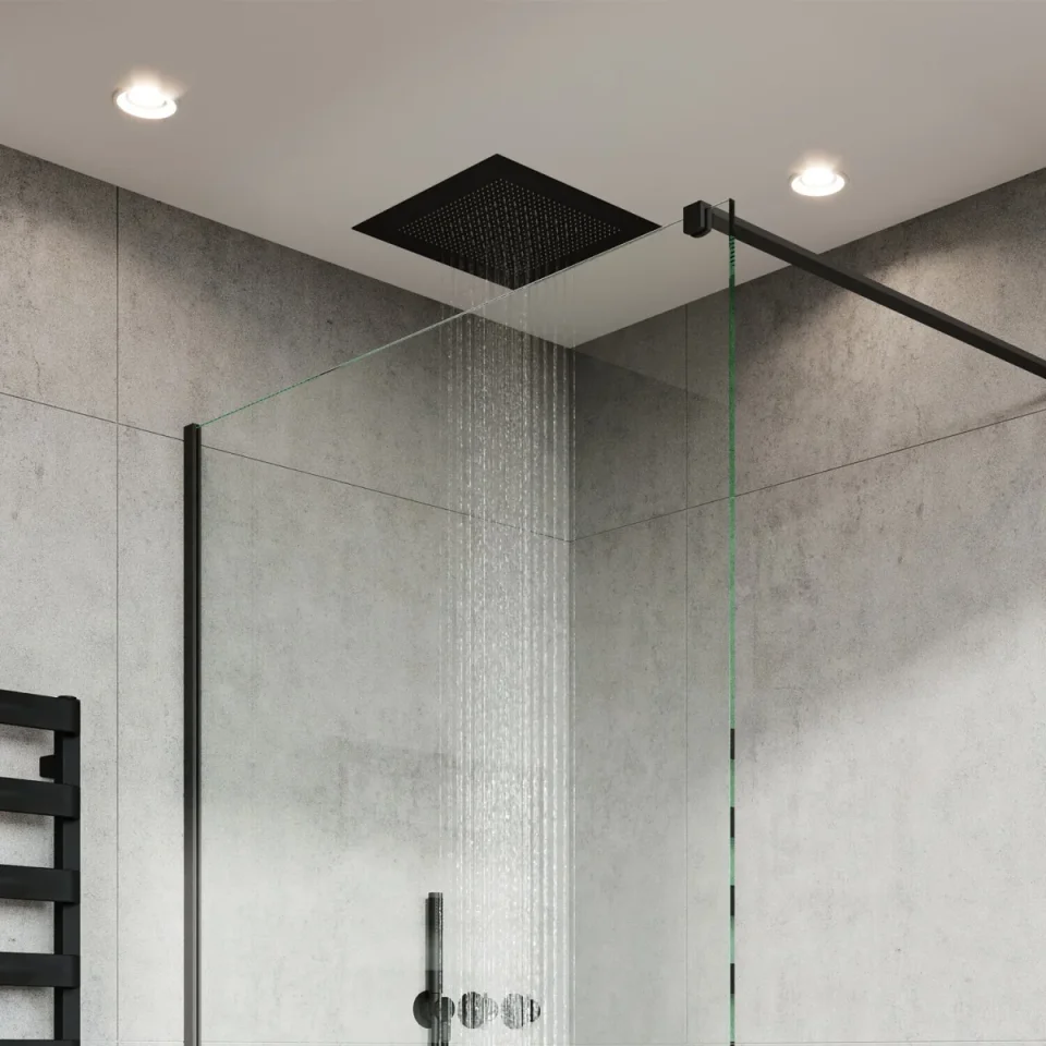 Crosswater Tranquil Recessed Shower Head 380mm Matt black detail view - Image 2