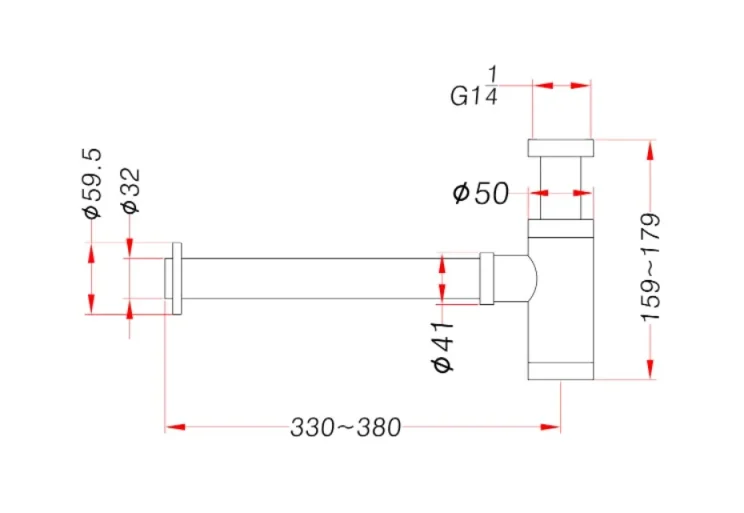 Ava Contemporary Round Bottle Trap - Brushed Black technical drawing - Image 3