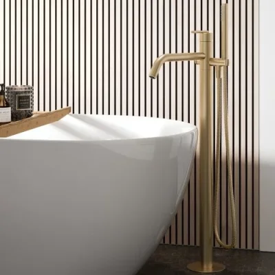 Crosswater 3ONE6 Lever Bath Floor Standing Filler Stainless Brushed Brass Effect detail view - Image 2