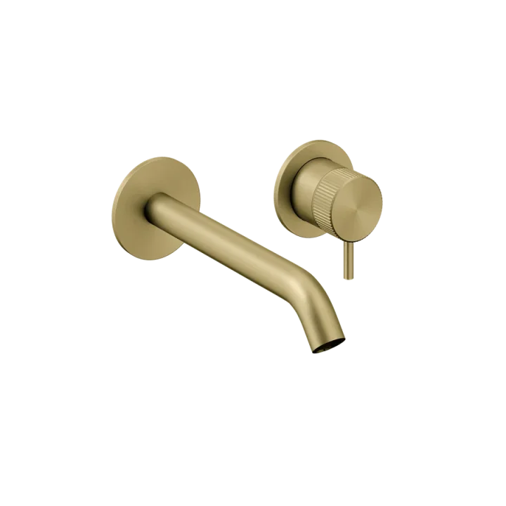 Crosswater 3ONE6 Basin 2 Hole Set Wall Mounted Stainless Brushed Brass Effect detail view - Image 2