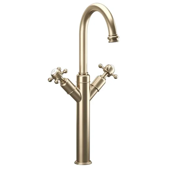 Crosswater Belgravia Crosshead Tall Basin Mixer Deck Mounted With Pop Up Waste Brushed Nickel detail view - Image 2