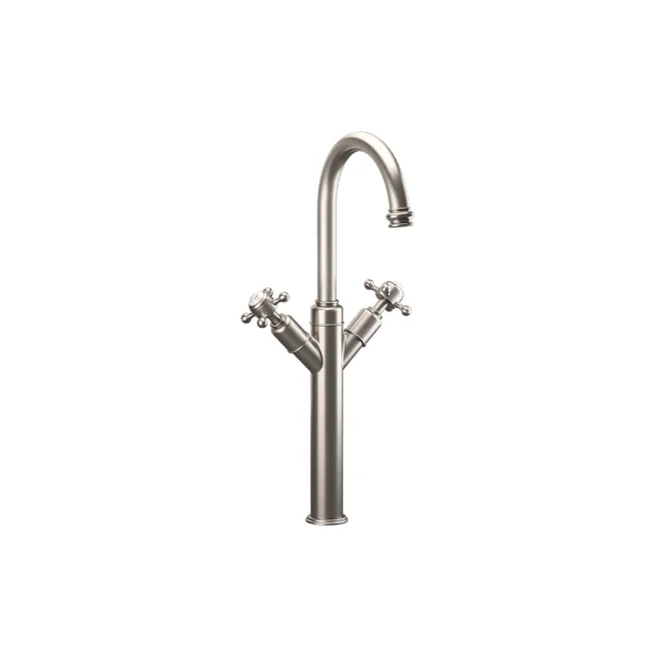 Crosswater Belgravia Crosshead Tall Basin Mixer Deck Mounted With Pop Up Waste Brushed Nickel