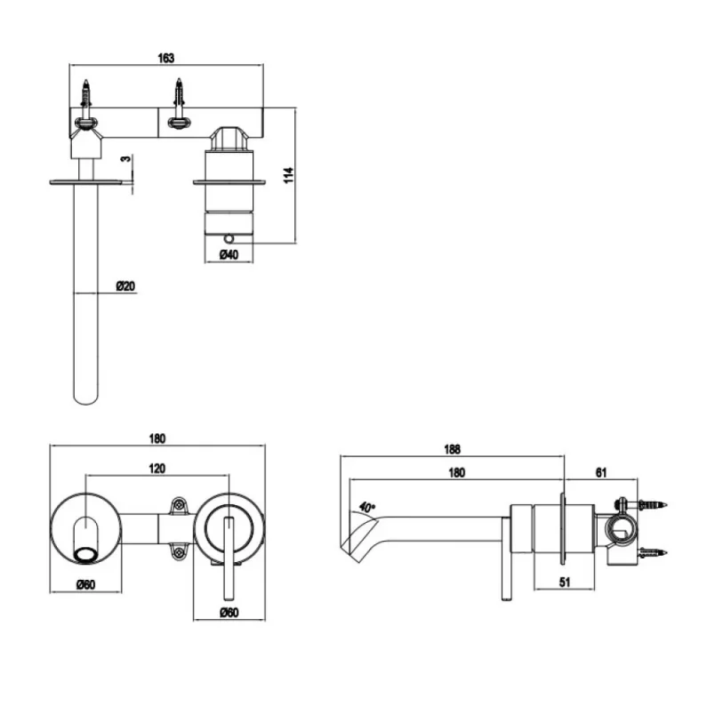 Crosswater 3ONE6 Lever Basin 2 Hole Set Wall Mounted Stainless Steel detail view - Image 2