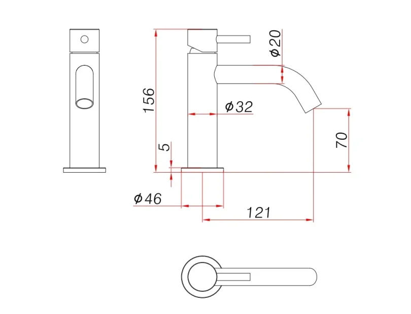 Ava Trend Deck Mounted Basin Mixer Monobloc - Brushed Black technical drawing - Image 2