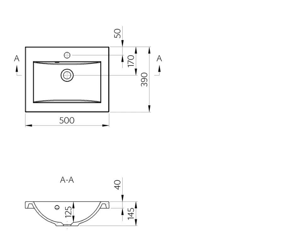 Faeber Silkstone Barcelona 500mm Gloss Basin technical drawing - Image 2