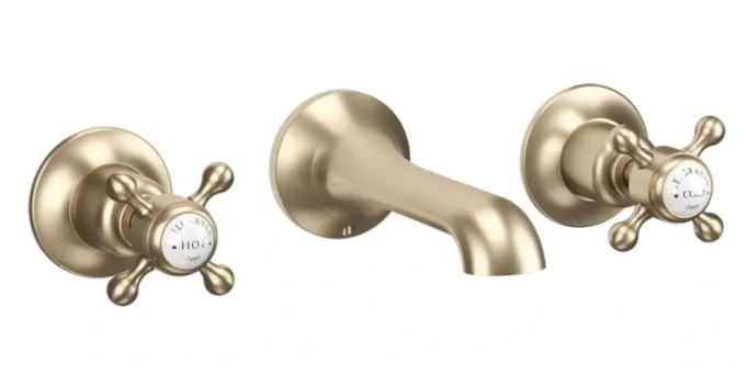 Crosswater Belgravia Crosshead 3 Hole Basin Set Brushed Brass detail view - Image 2