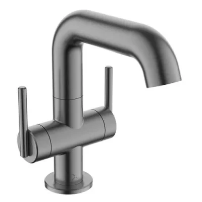 Crosswater 3ONE6 Lever Basin Side Deck Mixer 2 Handle Stainless Slate detail view - Image 2