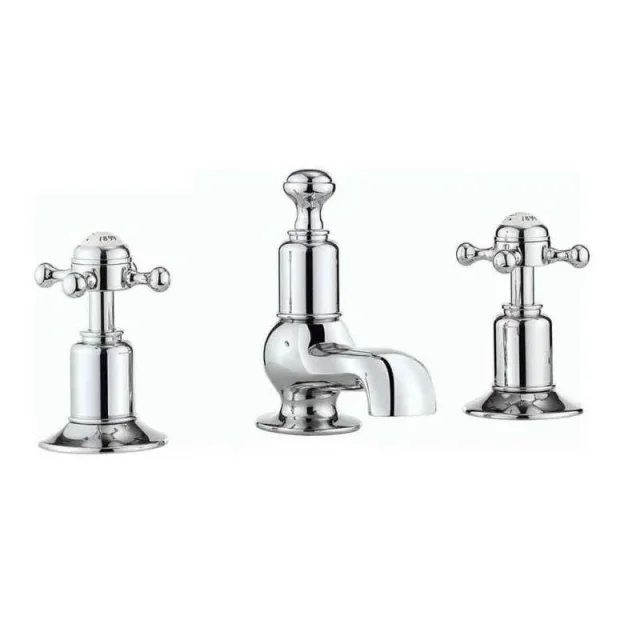 Crosswater Belgravia Crosshead 3 Tap Hole Basin Mixer Chrome detail view - Image 3