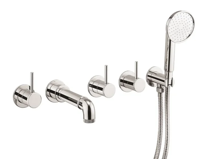 Crosswater MPRO Industrial 5 Hole Bath Filler with Spout & Handset Chrome detail view - Image 2