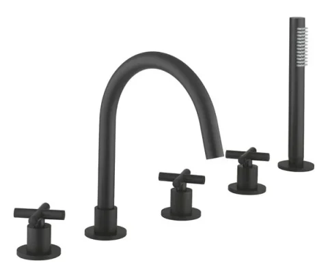 Crosswater MPRO Crosshead 5 Hole Bath Shower Mixer with Kit Matt Black detail view - Image 2