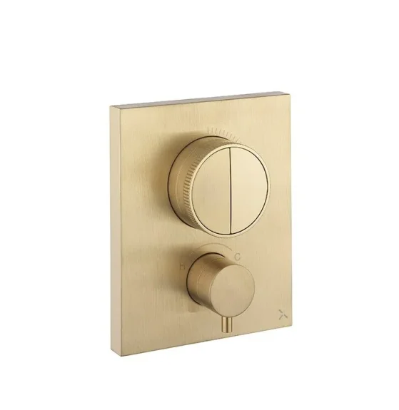 Crosswater Crossbox Push Mpro 2 Outlet Trim & Levers Brushed Brass detail view - Image 1