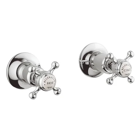 Crosswater Belgravia Crosshead Wall Stop Taps Chrome detail view - Image 3