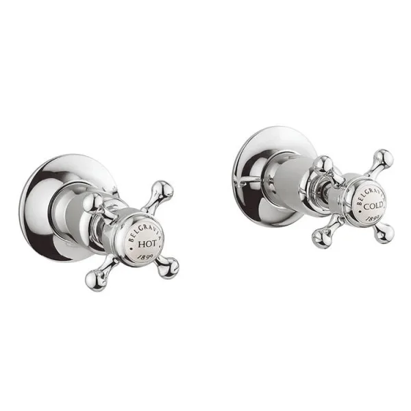 Crosswater Belgravia Crosshead Wall Stop Taps Chrome detail view - Image 3