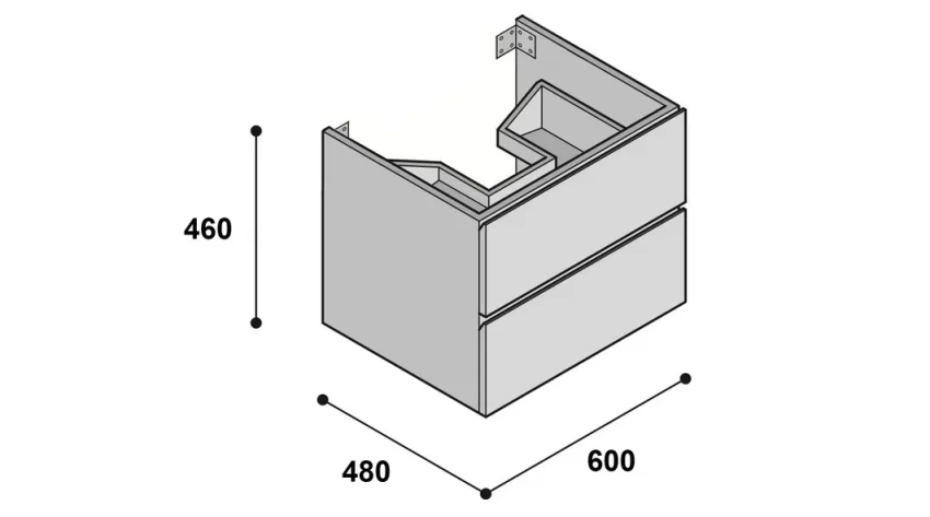 Faeber Mode 60 Basin Unit 2 Drawer Unit Matt White technical drawing - Image 2