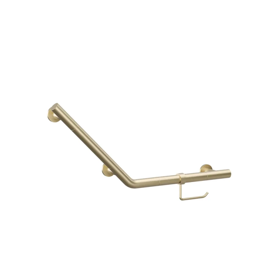 Crosswater Angled Grab Bar & WC Roll Holder 719 x 332mm Brushed Brass product image - Image 1