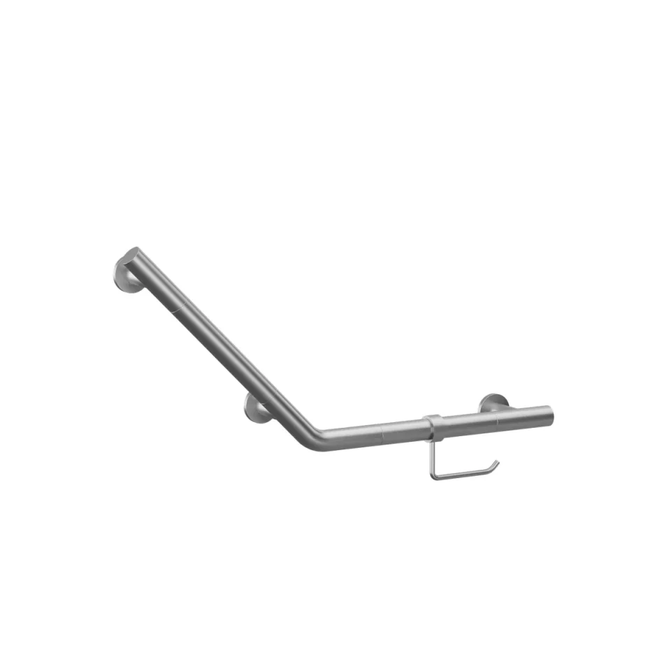 Crosswater Angled Grab Bar & WC Roll Holder 719 x 332mm Brushed Nickel product image - Image 1