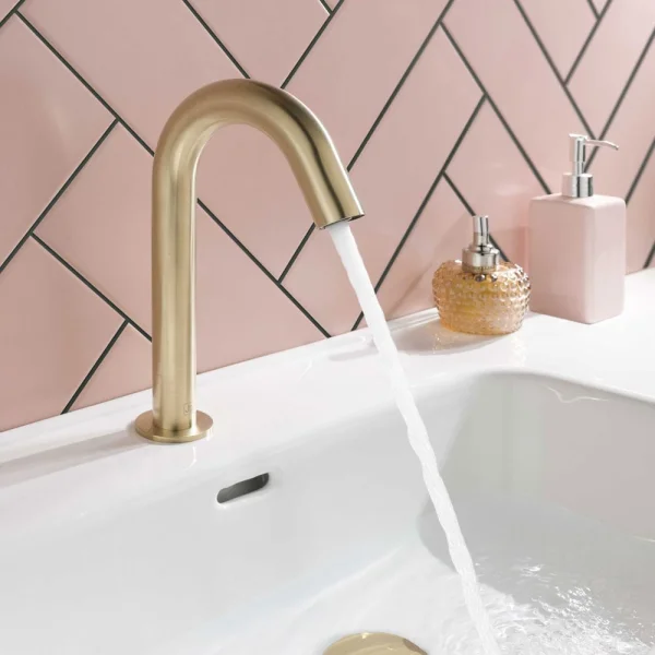 Just Taps React Sensor Deck Spout Mains And Battery Operated Brushed Brass