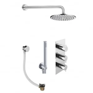 Just Taps Kio 2 Outlet Shower Valve, Arm 300mm, Overhead Shower 200mm, Water Outlet And Holder, Exofil Click Clack
