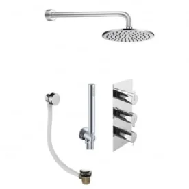 Just Taps Kio 2 Outlet Shower Valve, Arm 300mm, Overhead Shower 200mm, Water Outlet And Holder, Exofil Click Clack