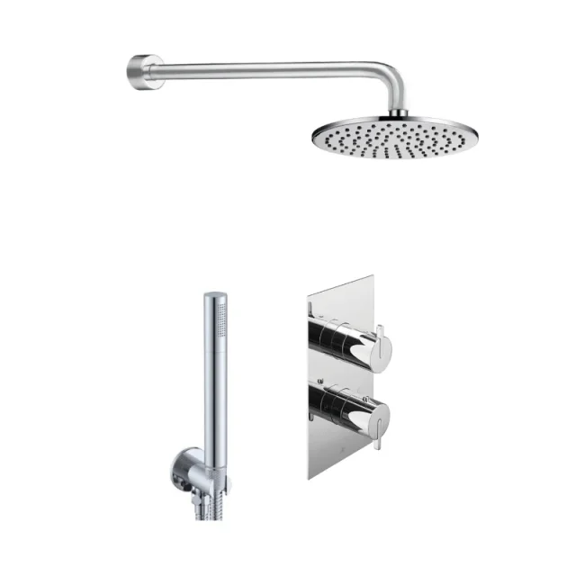 Just Taps Kio 2 Outlet Shower Valve, Arm 300mm, Overhead Shower 200mm, Water Outlet And Holder detail view - Image 1