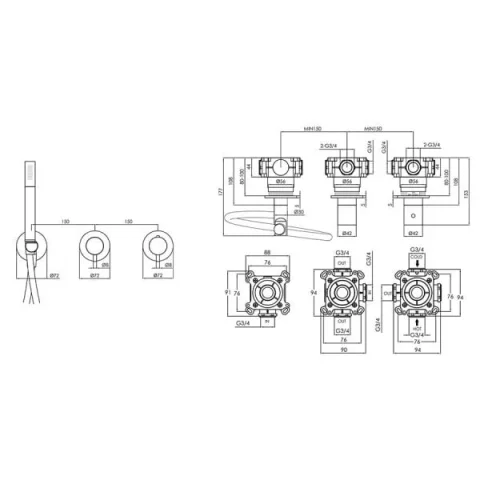 Just Taps Inox Modular 2 Outlet Thermostatic Shower Valve With Handset detail view - Image 4