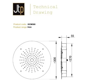 Just Taps Inox Ceiling Mounted Overhead Shower 300mm detail view - Image 4