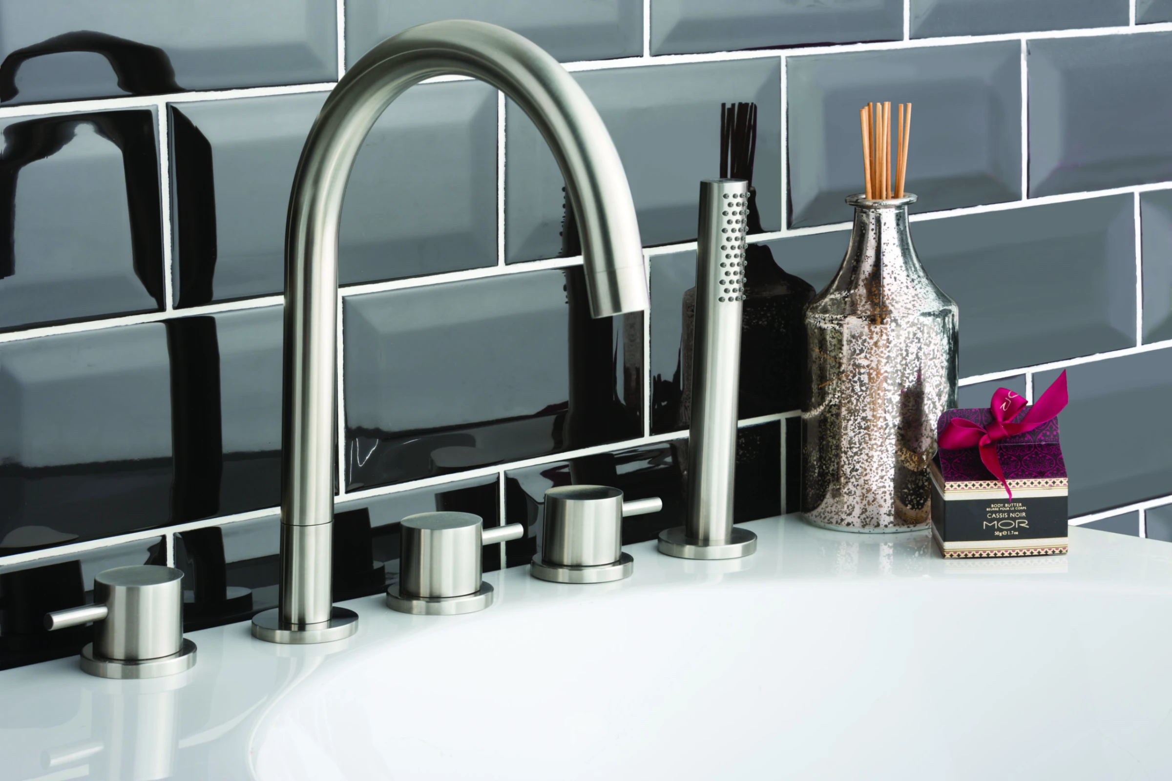 Just Taps Inox 5 Hole Bath Shower Mixer With Extractable Hand Shower