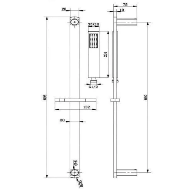 Just Taps Infinity Slide Rail Kit With Single Function Hand Shower Chrome detail view - Image 4