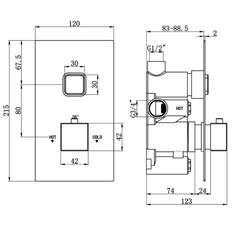 Just Taps Hix Thermostatic Shower Valve Single Option Chrome detail view - Image 5