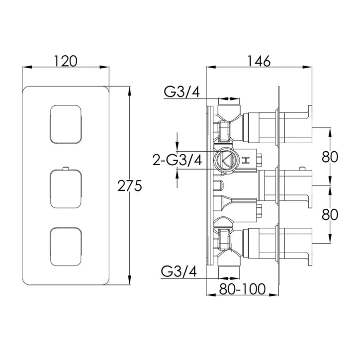 Just Taps Hix Thermostatic Concealed 2 Outlet Shower Valve detail view - Image 4