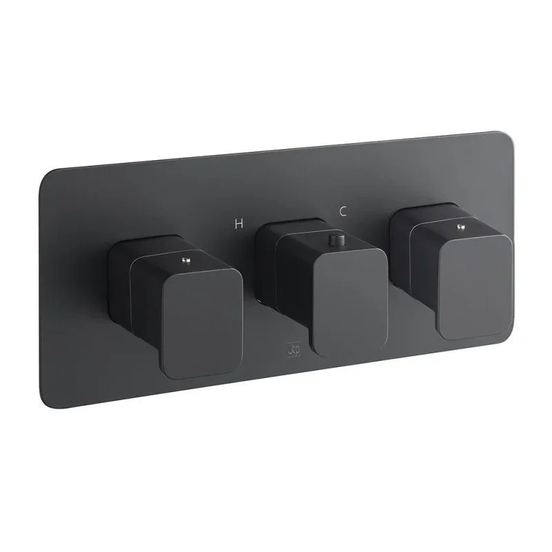 Just Taps Hix Thermo Valve 3 Option 3 Handle Horizontal Matt Black detail view - Image 1
