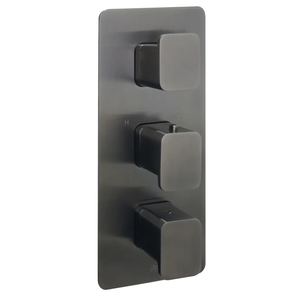 Just Taps Hix Thermo Valve 3 Option 3 Handle Vertical Brushed Black detail view - Image 1