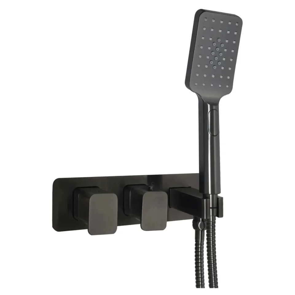 Just Taps Hix Thermostatic Concealead 2 Outlet Shower Valve Brushed Black detail view - Image 1