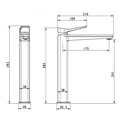 Just Taps Hix Tall Single Lever Basin Mixer Brushed Black detail view - Image 5