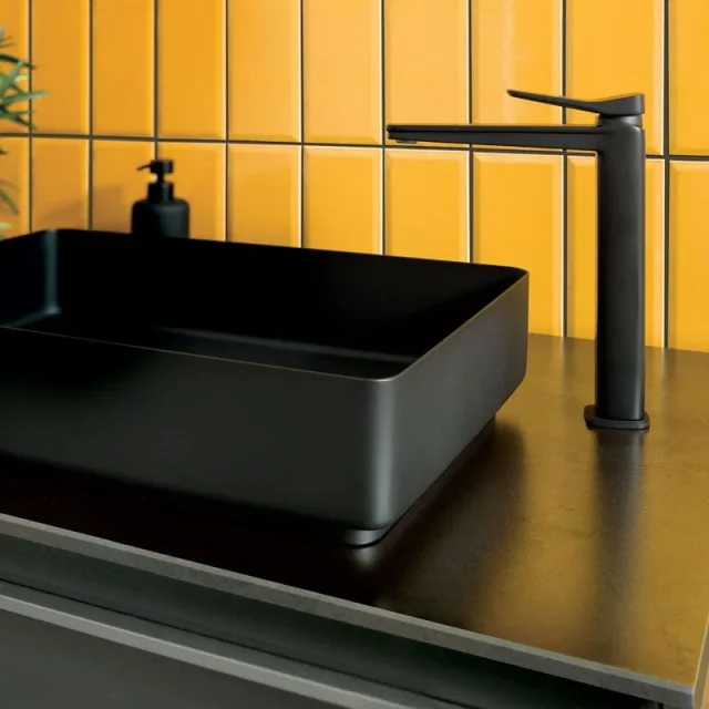 Just Taps Hix Tall Single Lever Basin Mixer Matt Black detail view - Image 1