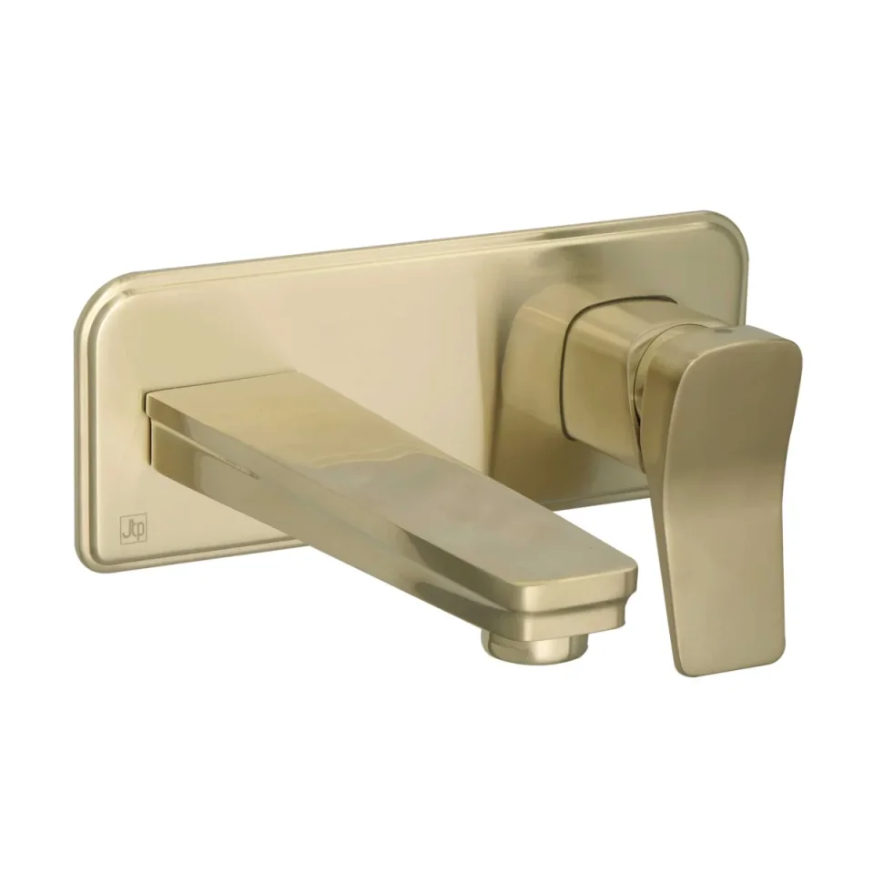 Just Taps Hix Single Lever Wall Mounted Basin Mixer Brushed Brass detail view - Image 5