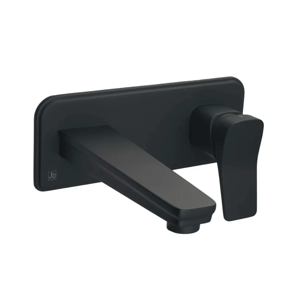 Just Taps Hix Single Lever Wall Mounted Basin Mixer Matt Black detail view - Image 1