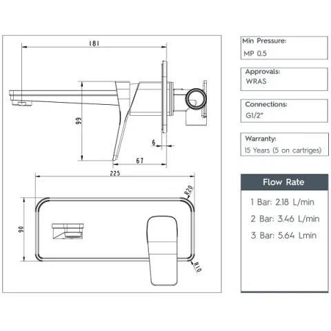 Just Taps Hix Single Lever Wall Mounted Basin Mixer, Mp 0.5 Chrome detail view - Image 4