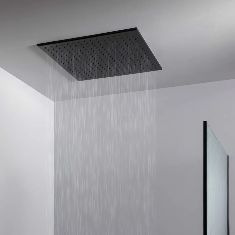 Just Taps Hix Shower Head 400mm Matt Black detail view - Image 1