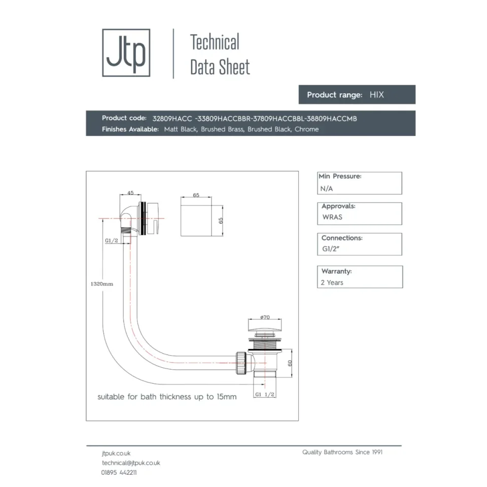 Just Taps Hix Exofil Wth Built In Pop-Up Waste Chrome detail view - Image 4