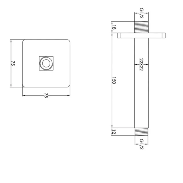 Just Taps Hix Ceiling Shower Arm 150mm Brushed Brass detail view - Image 4