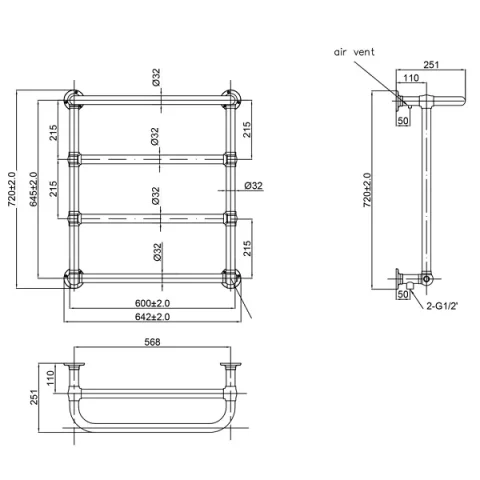 Just Taps Grosvenor Wall Mounted Rad 720 X 600 Chrome detail view - Image 4